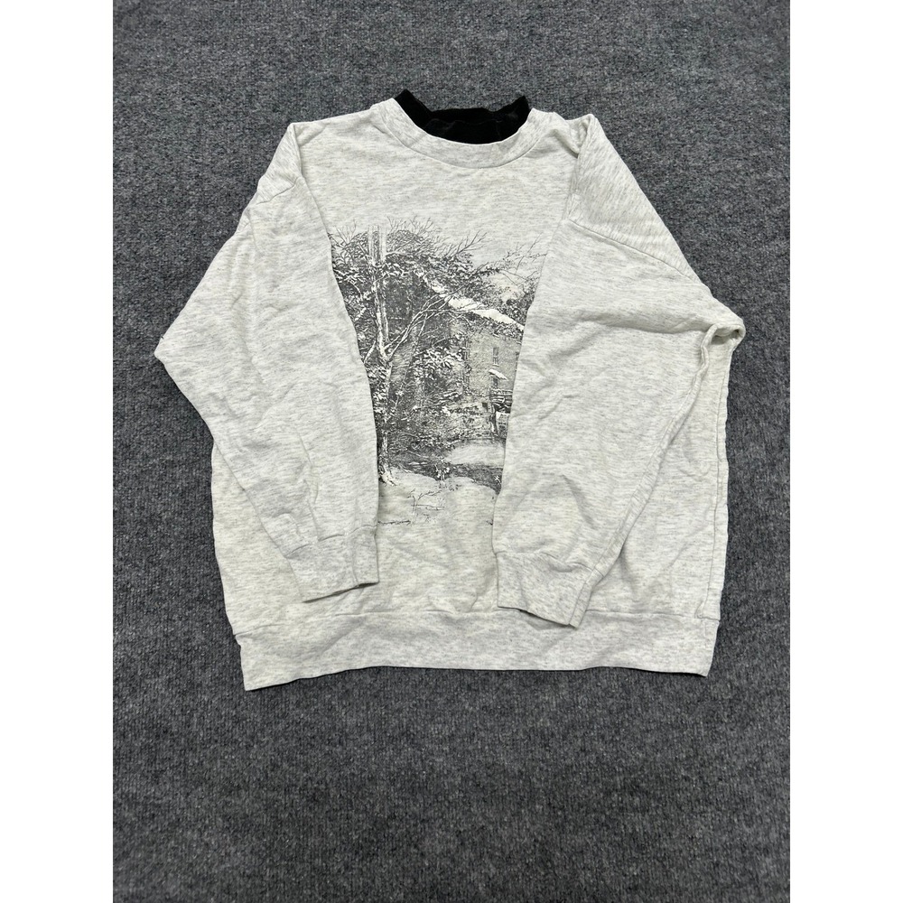 Nutcracker Sweatshirt Womens Size Large Gray Mock Neck Winter Cabin Graphic